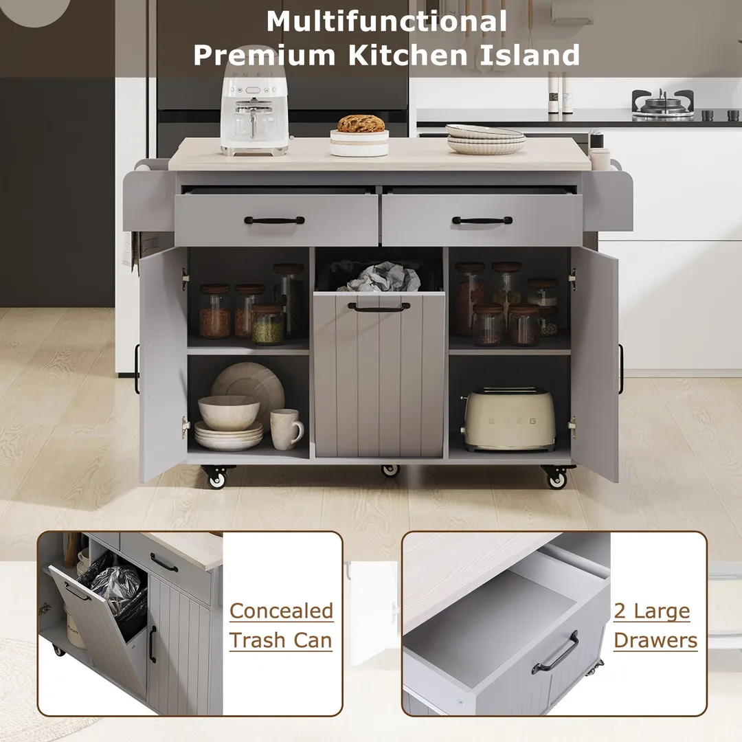 SINOFURN Gray Mdf Base with Mdf Wood Top Rolling Kitchen Cart (20.6-in x 51-in x 35-in), photo 18 of 20