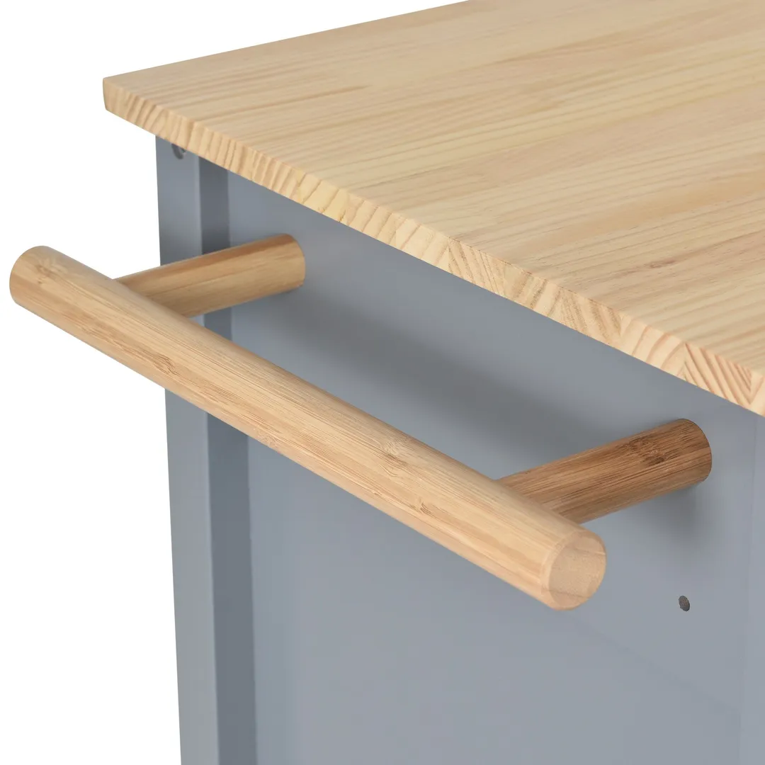 SINOFURN Gray Mdf Base with Wood Top Rolling Kitchen Cart (18.5-in x 54.33-in x 36.22-in), photo 4 of 20