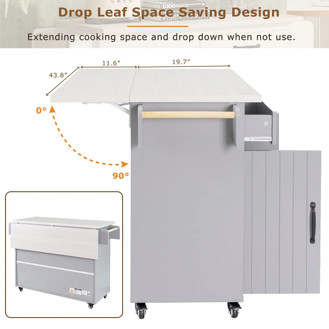 SINOFURN Gray Mdf Base with Mdf Wood Top Rolling Kitchen Cart (20.6-in x 51-in x 35-in), photo 8 of 20