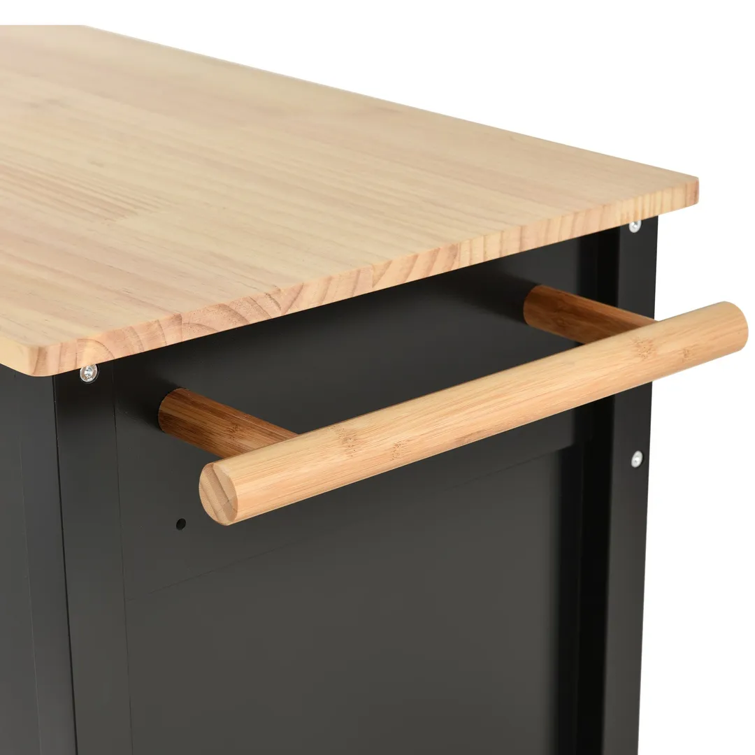 SINOFURN Black Mdf Base with Wood Top Rolling Kitchen Cart (18.5-in x 54.33-in x 36.22-in), photo 8 of 20