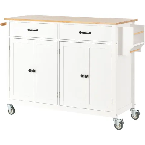 White Mdf Base with Wood Top Rolling Kitchen Cart