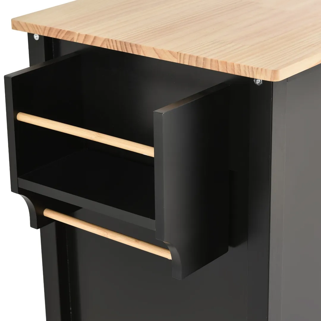 SINOFURN Black Mdf Base with Wood Top Rolling Kitchen Cart (18.5-in x 54.33-in x 36.22-in), photo 10 of 20