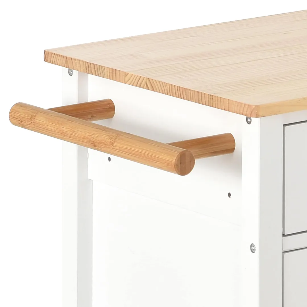 SINOFURN White Mdf Base with Wood Top Rolling Kitchen Cart (18.5-in x 54.33-in x 36.22-in), photo 9 of 20