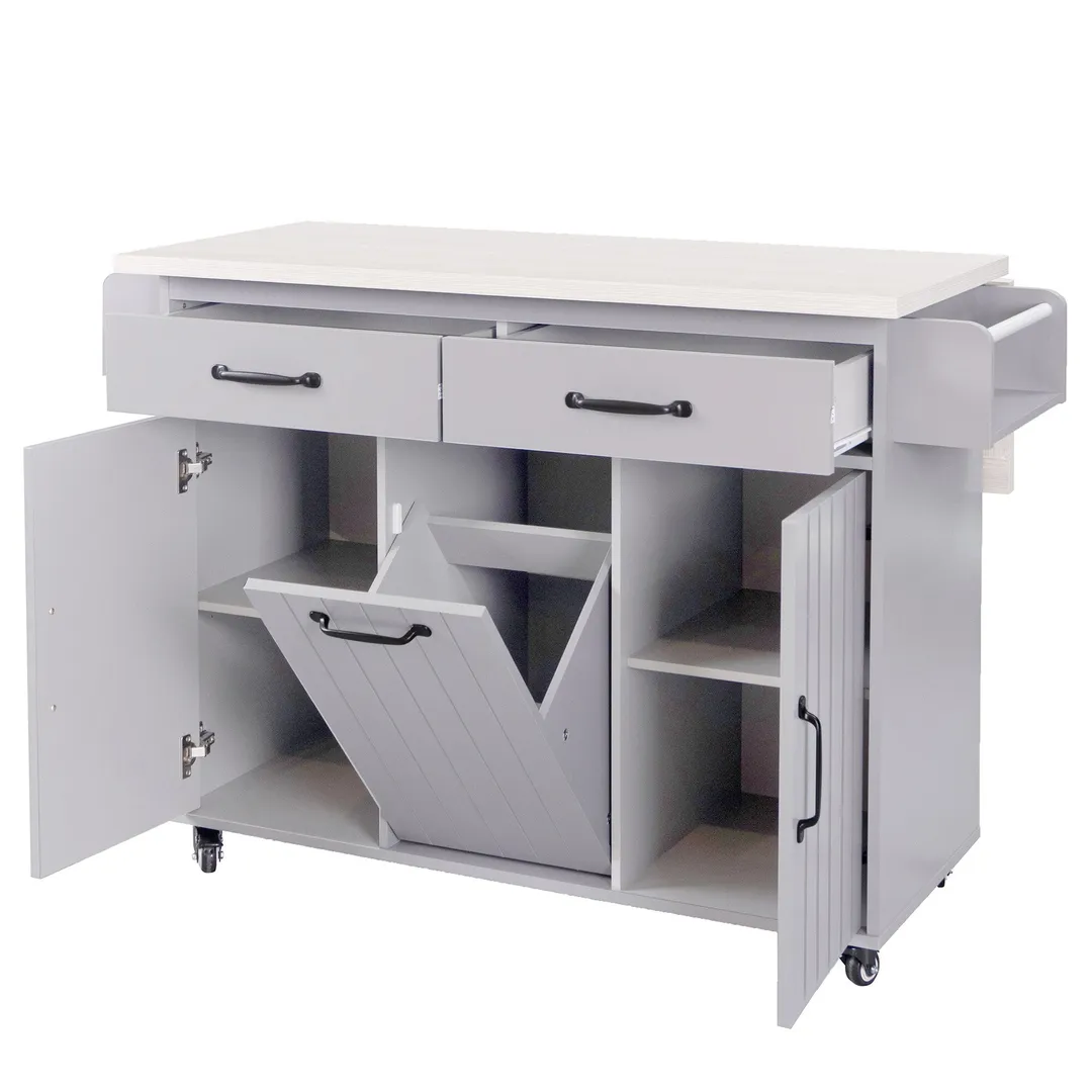 SINOFURN Gray Mdf Base with Mdf Wood Top Rolling Kitchen Cart (20.6-in x 51-in x 35-in), photo 7 of 20