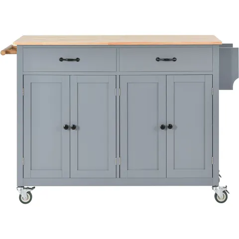 Gray Mdf Base with Wood Top Rolling Kitchen Cart