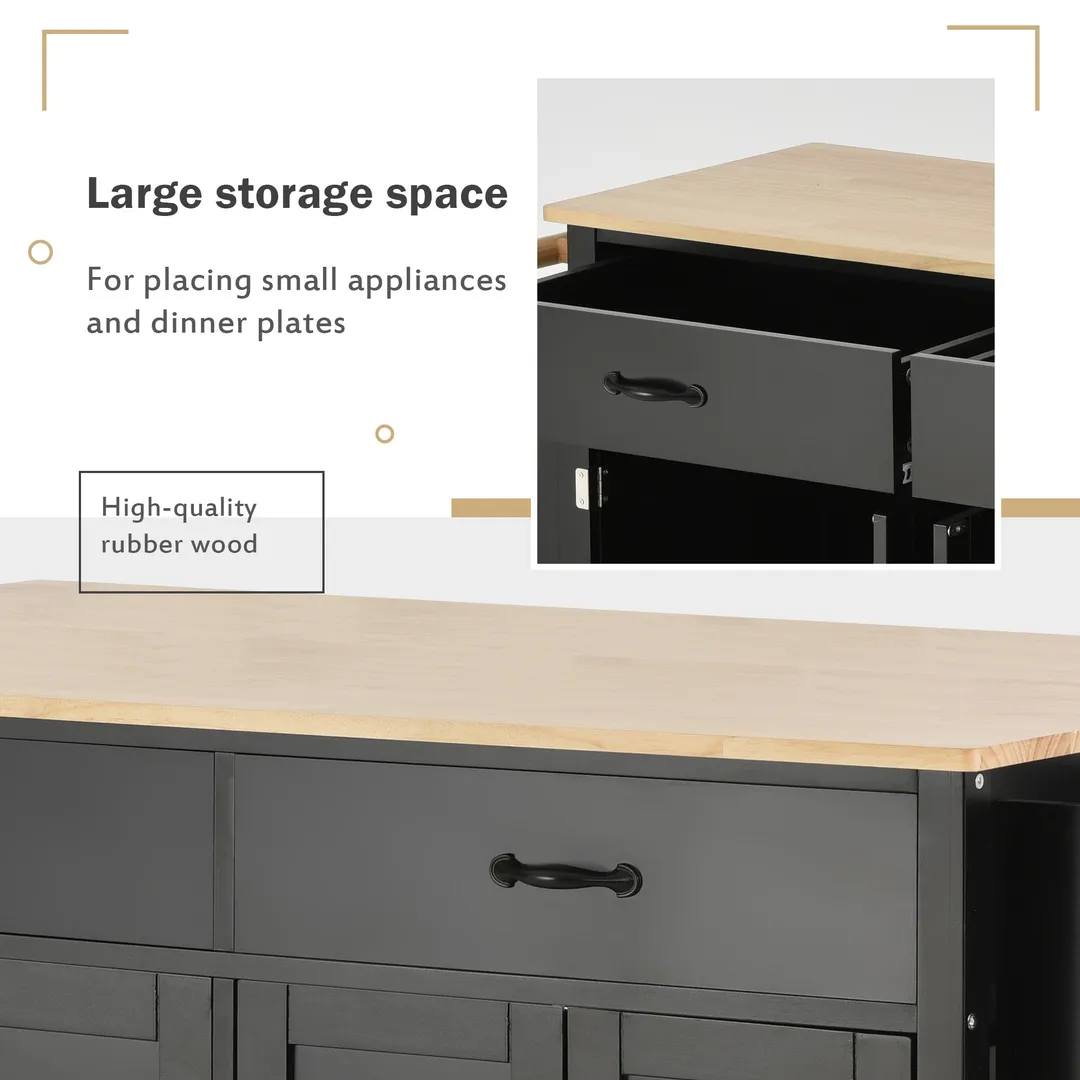 SINOFURN Black Mdf Base with Wood Top Rolling Kitchen Cart (18.5-in x 54.33-in x 36.22-in), photo 4 of 20