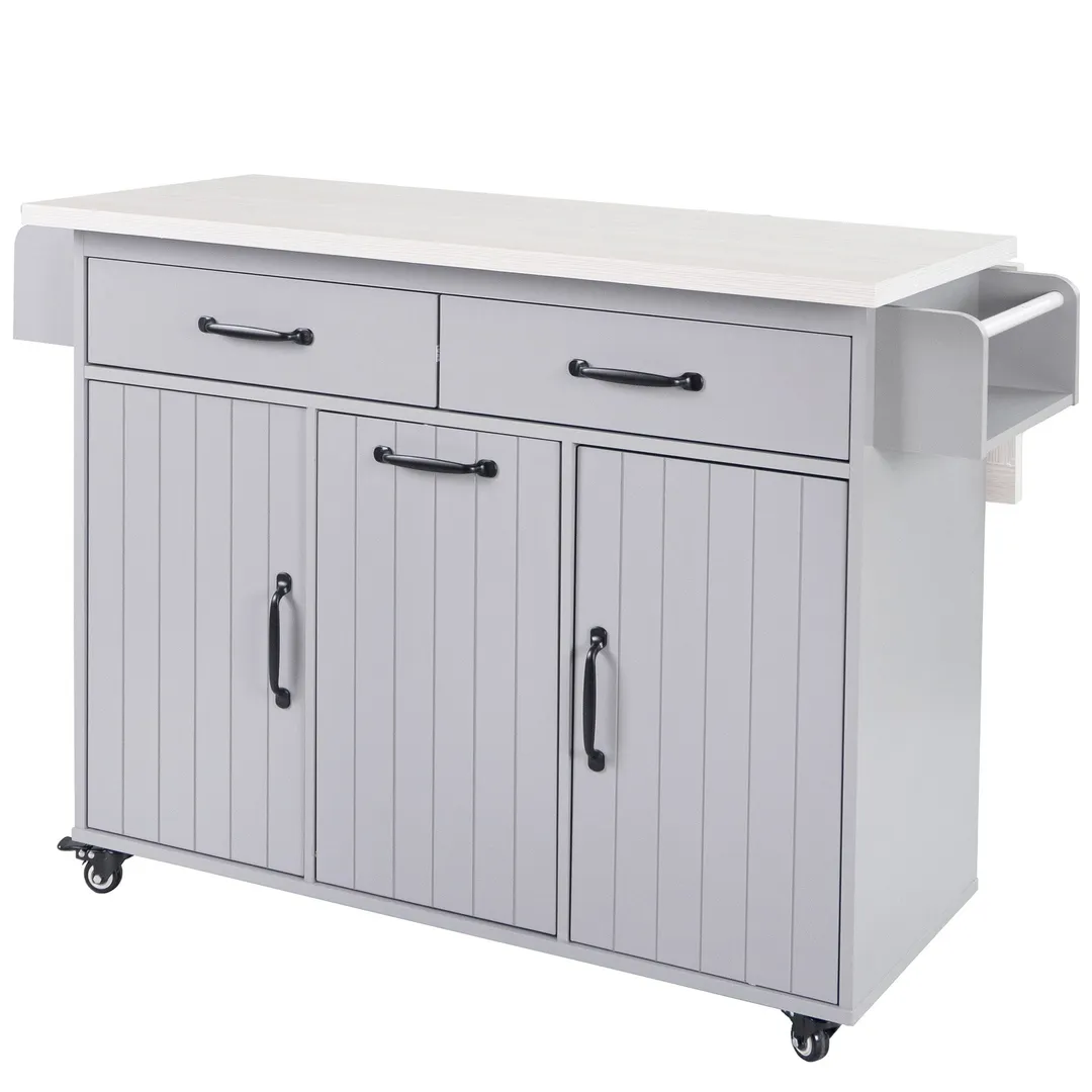 SINOFURN Gray Mdf Base with Mdf Wood Top Rolling Kitchen Cart (20.6-in x 51-in x 35-in), photo 16 of 20