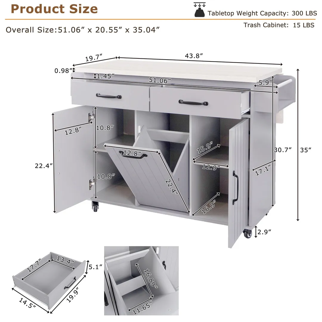 SINOFURN Gray Mdf Base with Mdf Wood Top Rolling Kitchen Cart (20.6-in x 51-in x 35-in), photo 10 of 20