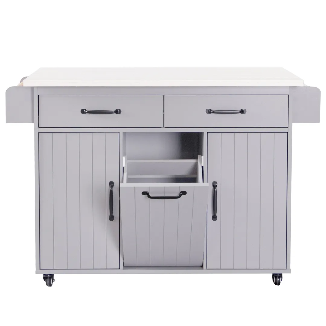 SINOFURN Gray Mdf Base with Mdf Wood Top Rolling Kitchen Cart (20.6-in x 51-in x 35-in), photo 3 of 20