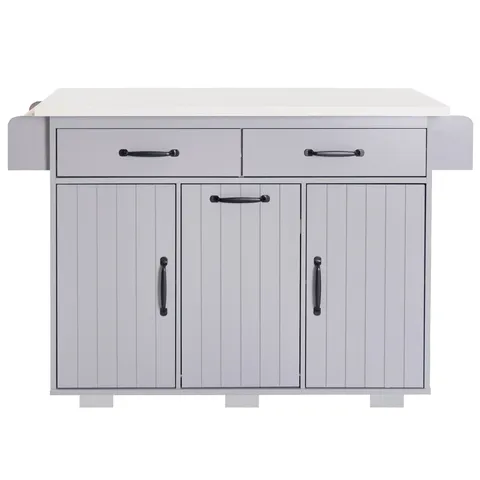 Gray Mdf Base with Mdf Wood Top Rolling Kitchen Cart