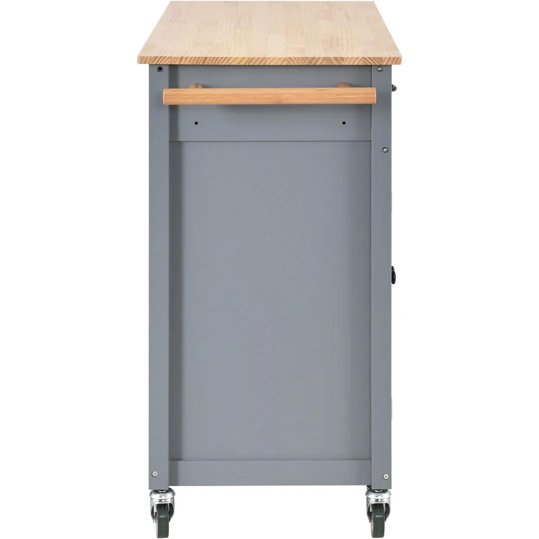 SINOFURN Gray Mdf Base with Wood Top Rolling Kitchen Cart (18.5-in x 54.33-in x 36.22-in), photo 15 of 20