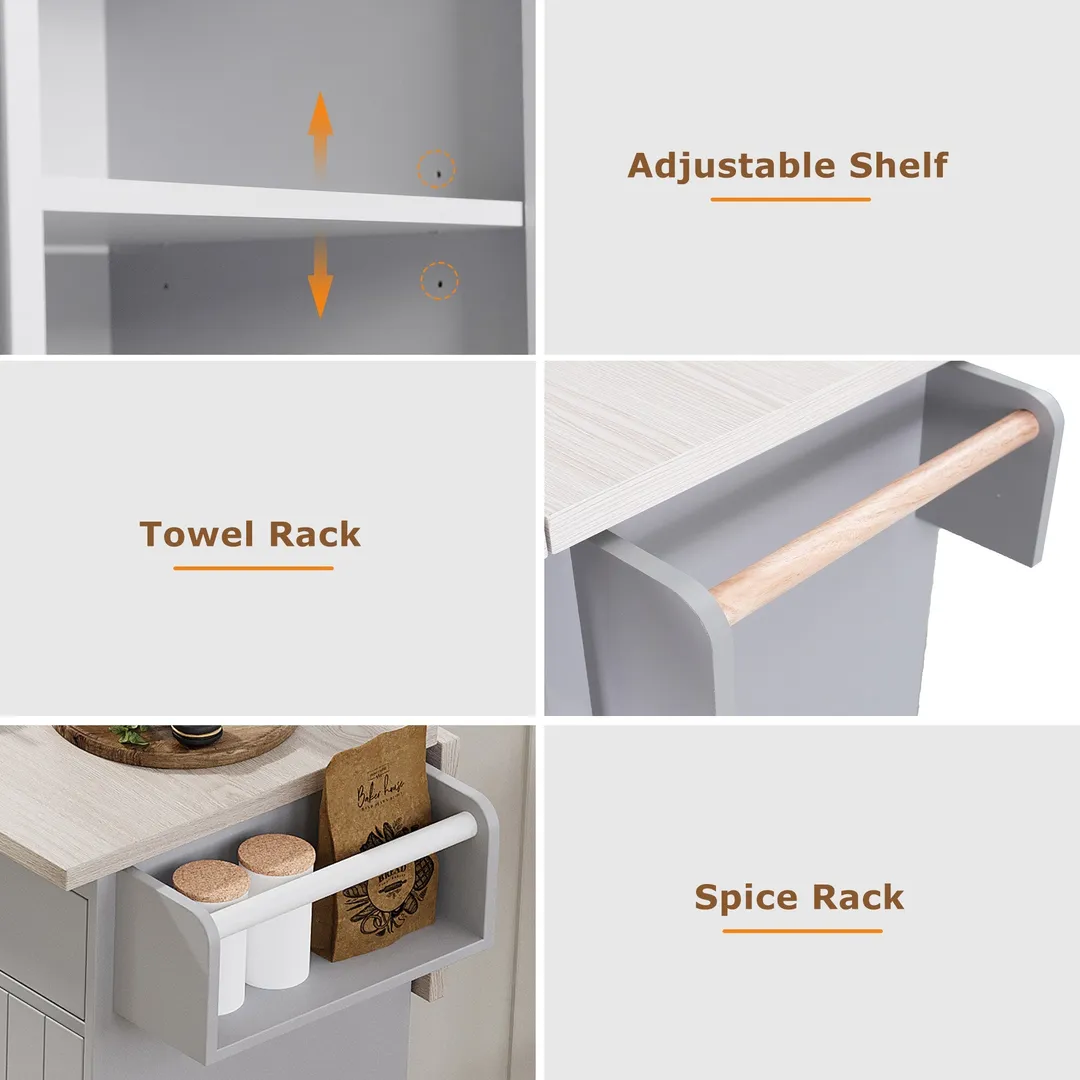SINOFURN Gray Mdf Base with Mdf Wood Top Rolling Kitchen Cart (20.6-in x 51-in x 35-in), photo 19 of 20