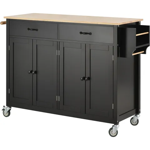 Black Mdf Base with Wood Top Rolling Kitchen Cart