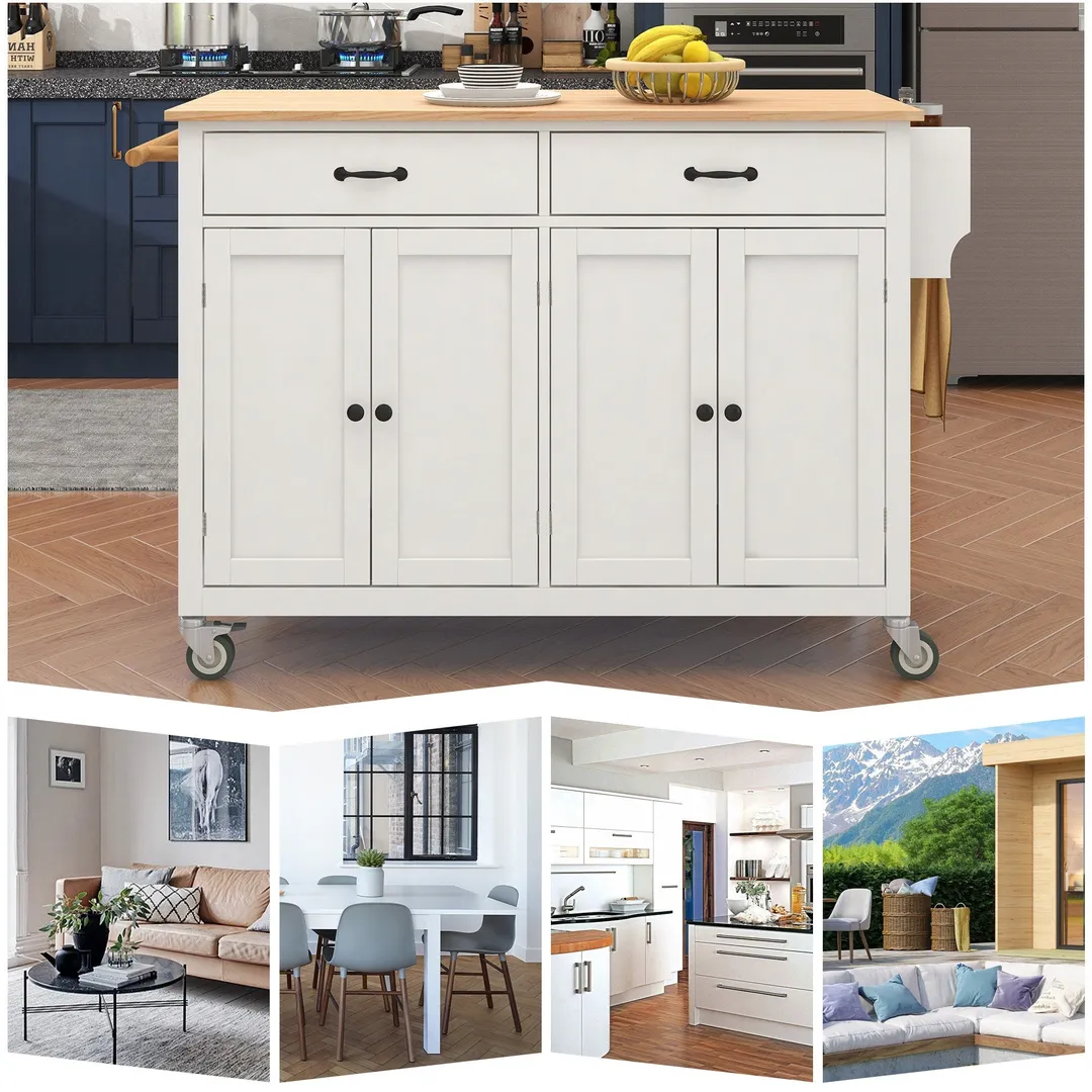 SINOFURN White Mdf Base with Wood Top Rolling Kitchen Cart (18.5-in x 54.33-in x 36.22-in), photo 17 of 20