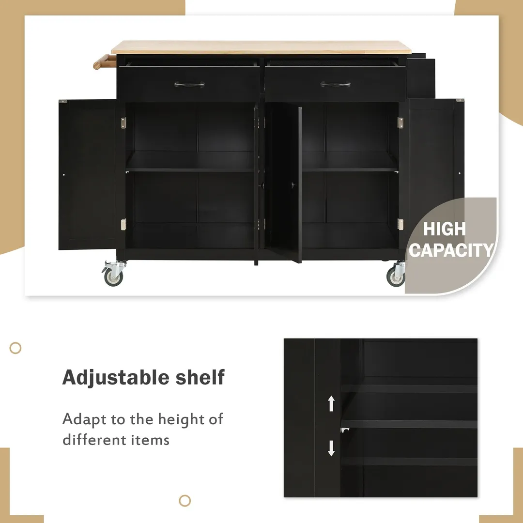SINOFURN Black Mdf Base with Wood Top Rolling Kitchen Cart (18.5-in x 54.33-in x 36.22-in), photo 20 of 20