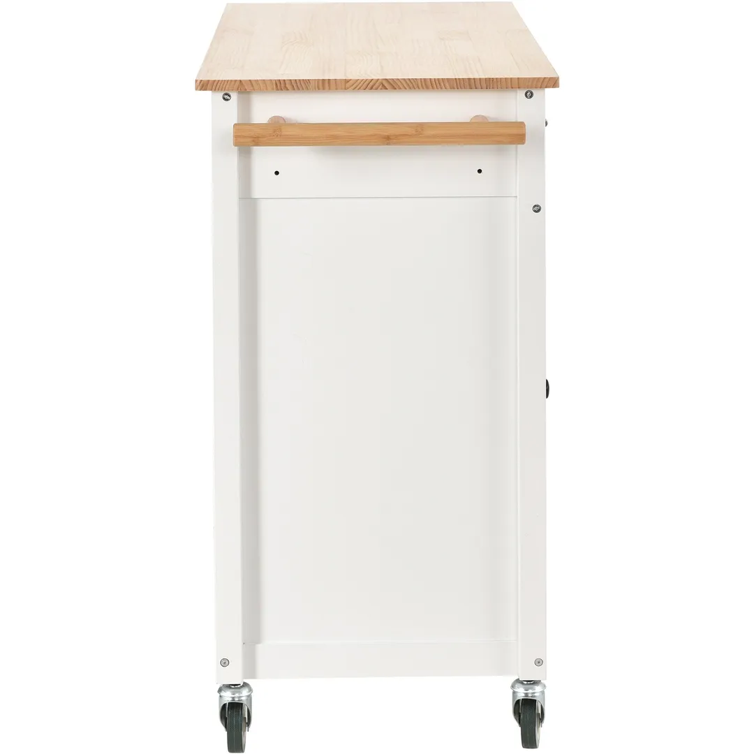 SINOFURN White Mdf Base with Wood Top Rolling Kitchen Cart (18.5-in x 54.33-in x 36.22-in), photo 8 of 20