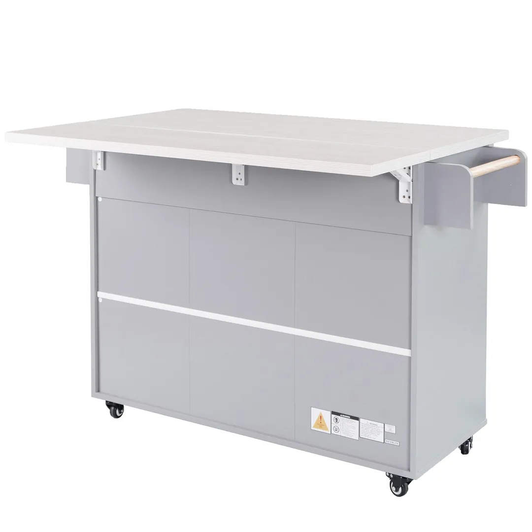 SINOFURN Gray Mdf Base with Mdf Wood Top Rolling Kitchen Cart (20.6-in x 51-in x 35-in), photo 4 of 20
