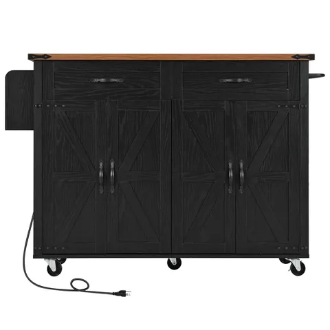 Black Mdf Base with Mdf Top Rolling Kitchen Island
