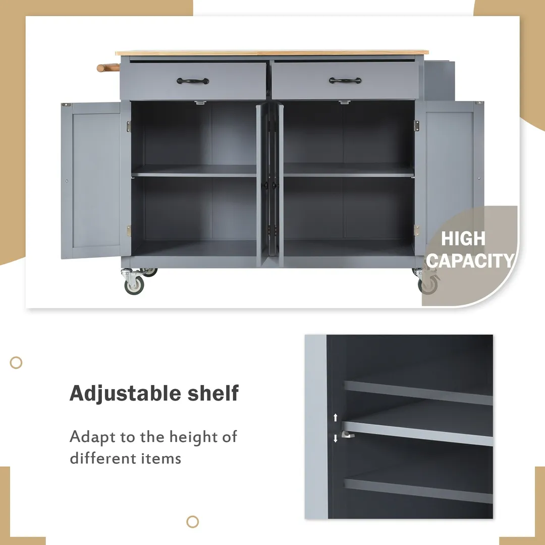 SINOFURN Gray Mdf Base with Wood Top Rolling Kitchen Cart (18.5-in x 54.33-in x 36.22-in), photo 12 of 20