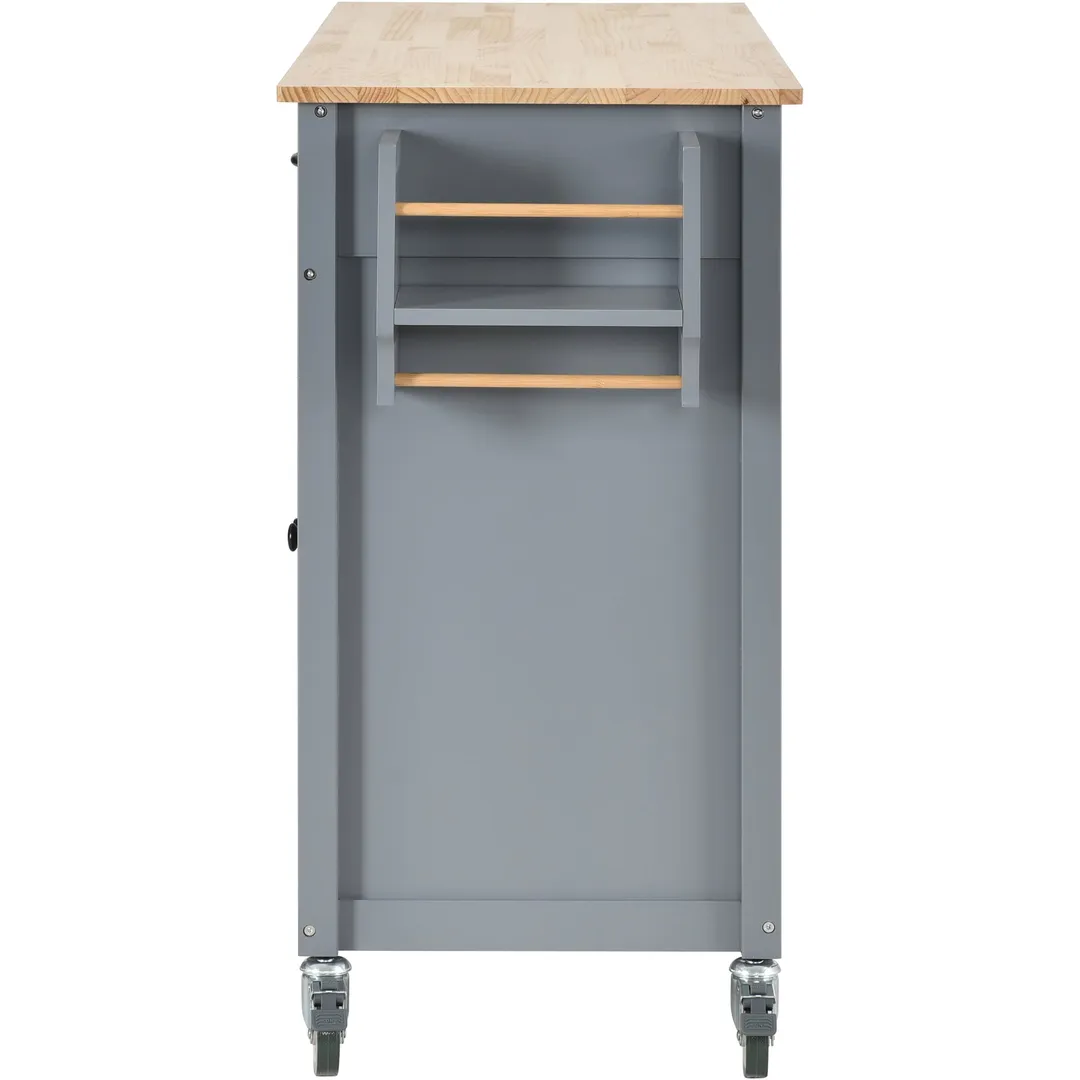 SINOFURN Gray Mdf Base with Wood Top Rolling Kitchen Cart (18.5-in x 54.33-in x 36.22-in), photo 20 of 20