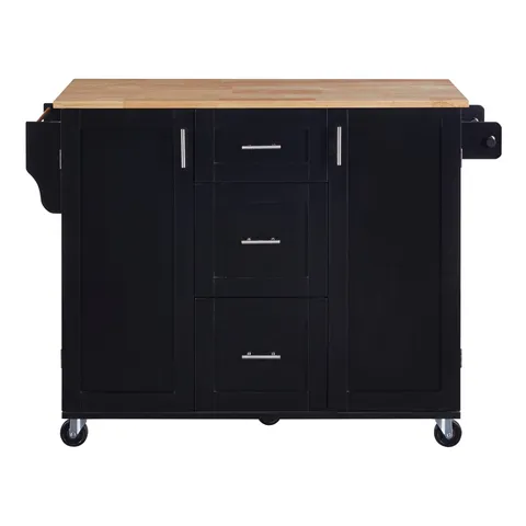 Black Mdf Base with Wood Top Rolling Kitchen Island