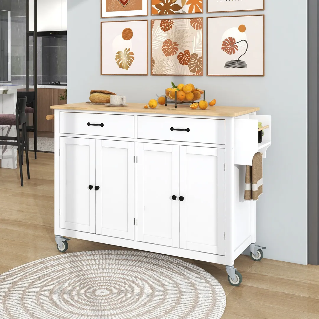 SINOFURN White Mdf Base with Wood Top Rolling Kitchen Cart (18.5-in x 54.33-in x 36.22-in), photo 18 of 20