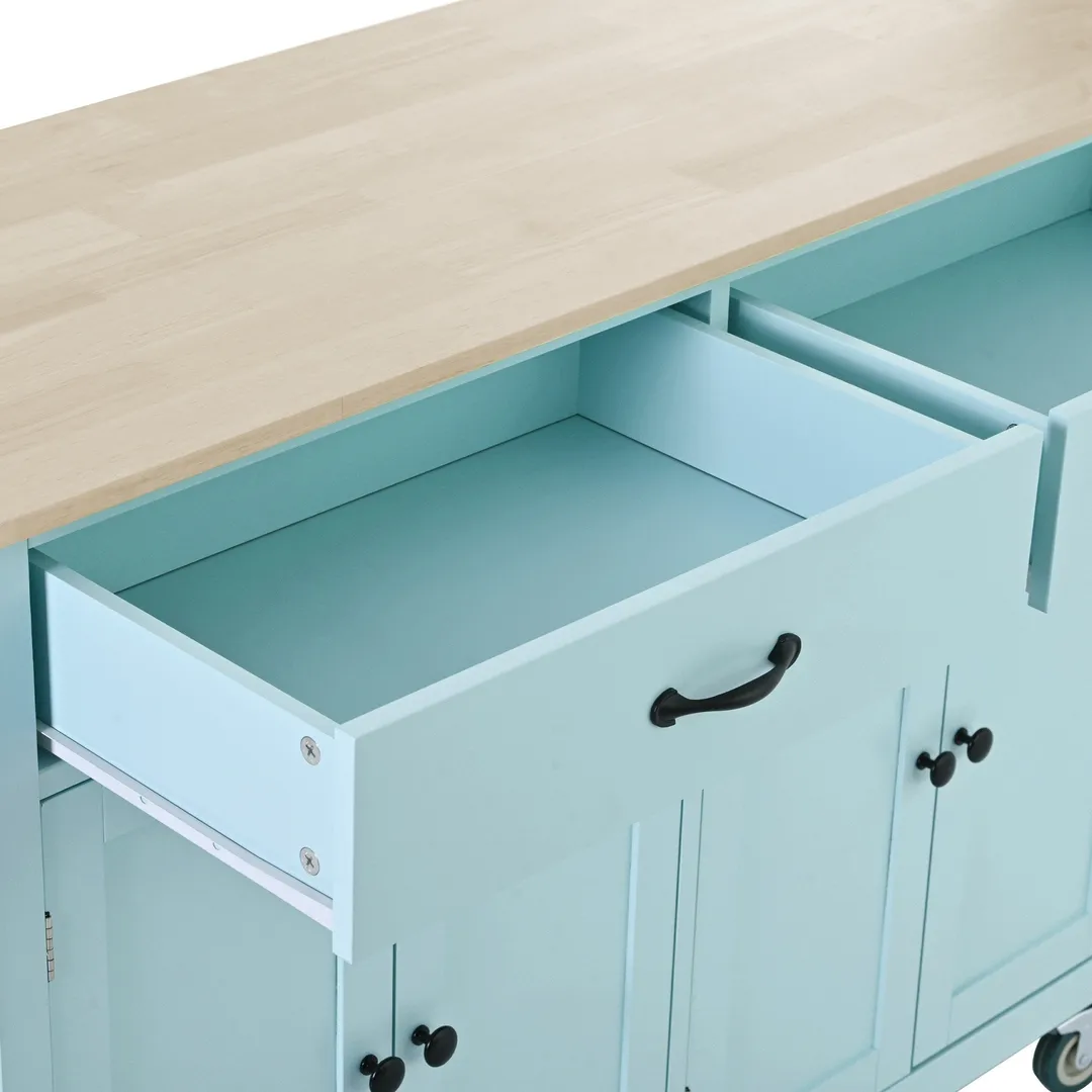 SINOFURN Blue Mdf Base with Wood Top Rolling Kitchen Cart (18.5-in x 54.33-in x 36.22-in), photo 17 of 20
