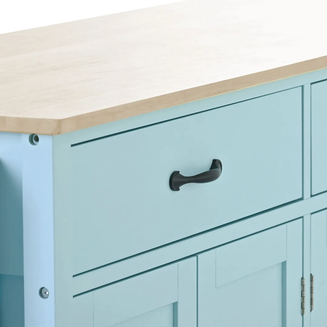 SINOFURN Blue Mdf Base with Wood Top Rolling Kitchen Cart (18.5-in x 54.33-in x 36.22-in), photo 4 of 20