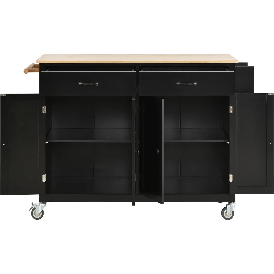 SINOFURN Black Mdf Base with Wood Top Rolling Kitchen Cart (18.5-in x 54.33-in x 36.22-in), photo 12 of 20
