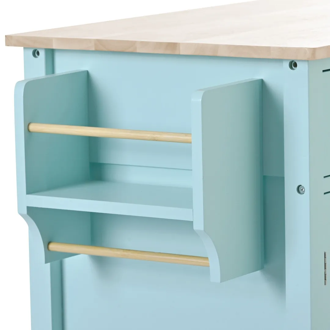 SINOFURN Blue Mdf Base with Wood Top Rolling Kitchen Cart (18.5-in x 54.33-in x 36.22-in), photo 6 of 20