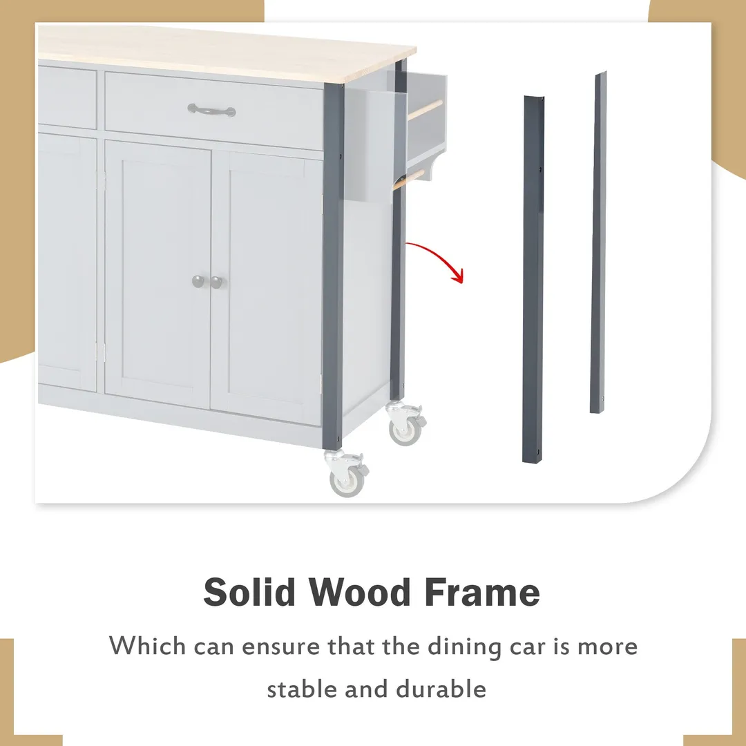 SINOFURN Gray Mdf Base with Wood Top Rolling Kitchen Cart (18.5-in x 54.33-in x 36.22-in), photo 11 of 20
