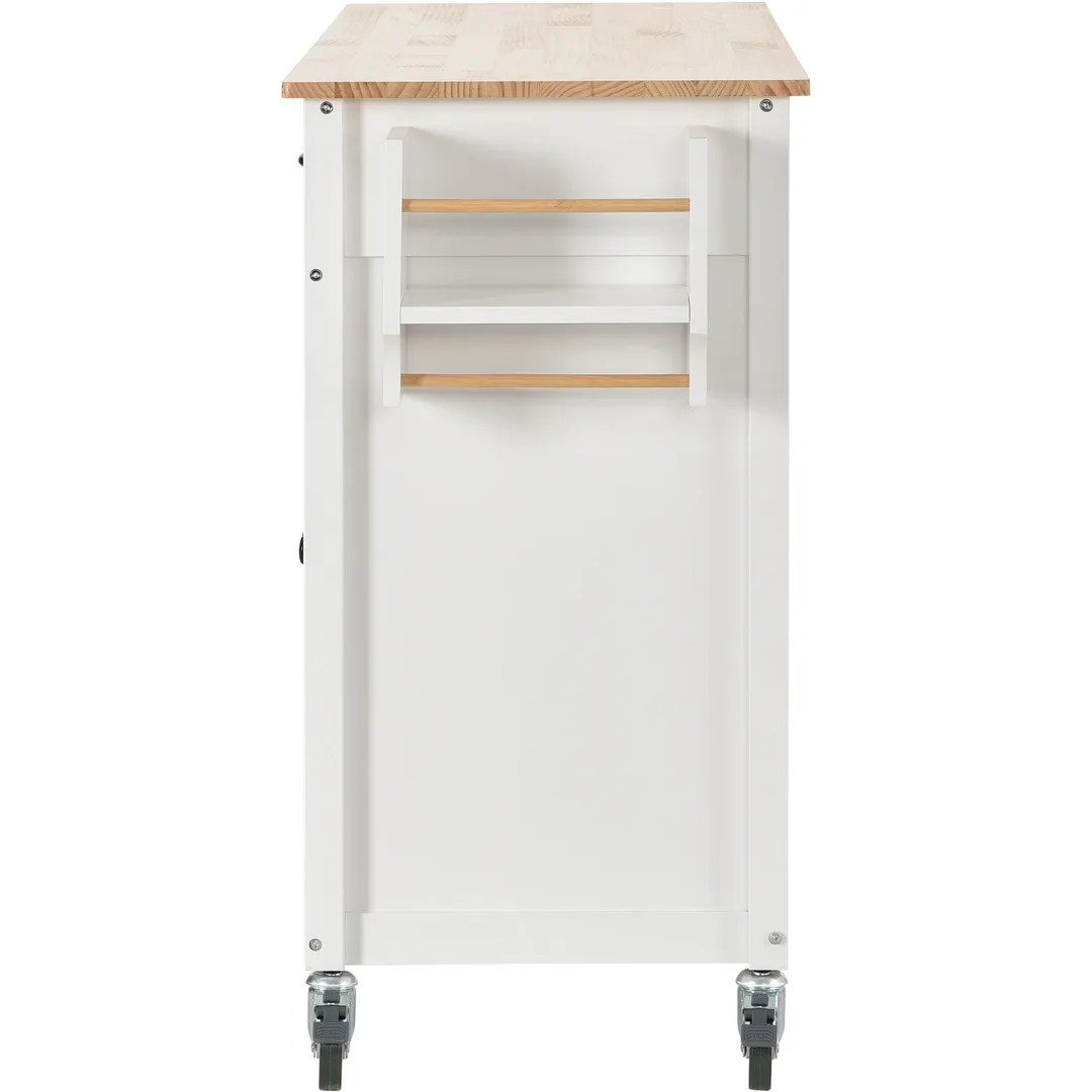 SINOFURN White Mdf Base with Wood Top Rolling Kitchen Cart (18.5-in x 54.33-in x 36.22-in), photo 5 of 20