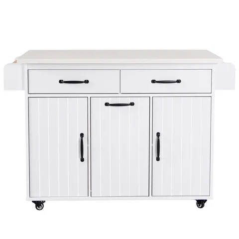 White Mdf Base with Mdf Wood Top Rolling Kitchen Cart