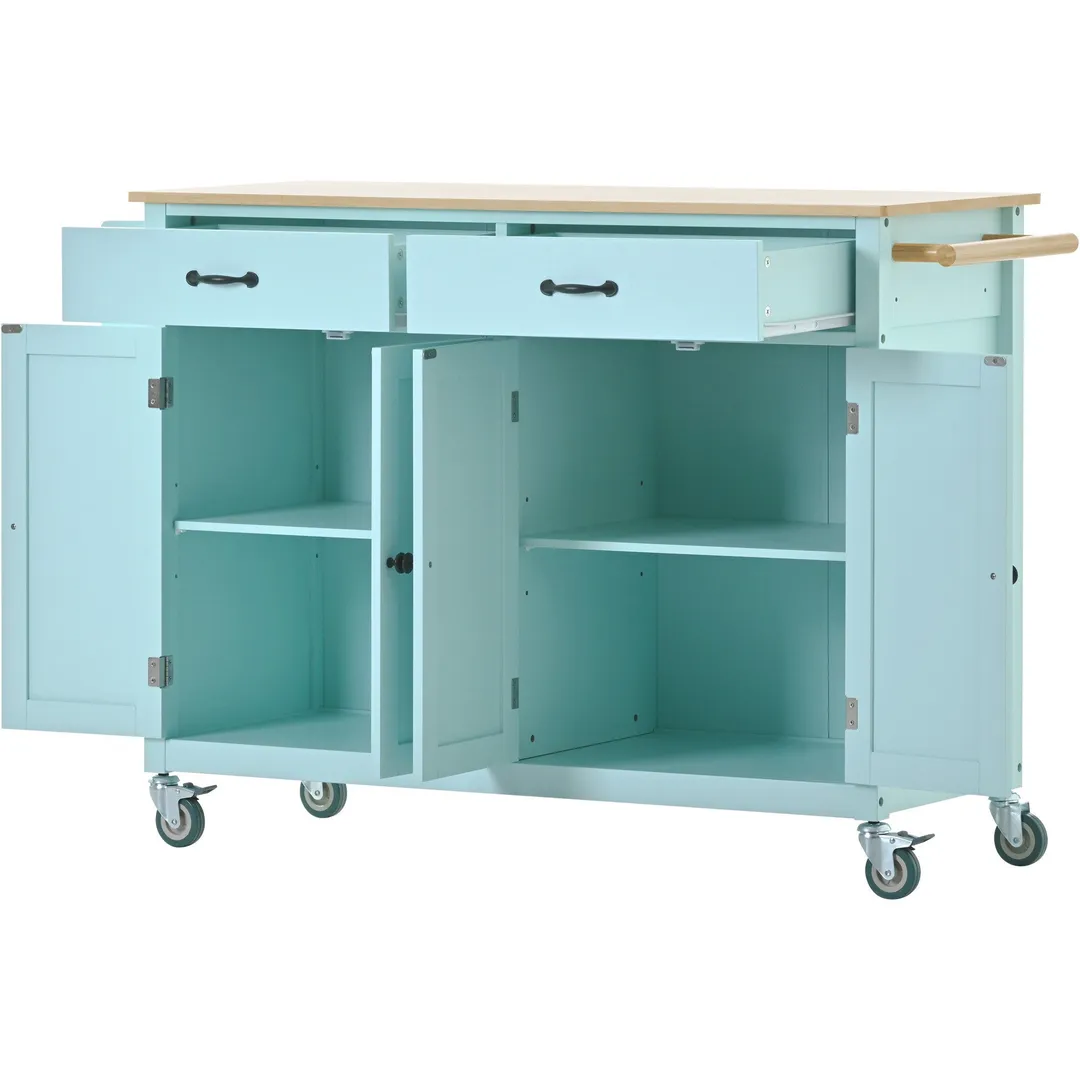 SINOFURN Blue Mdf Base with Wood Top Rolling Kitchen Cart (18.5-in x 54.33-in x 36.22-in), photo 2 of 20