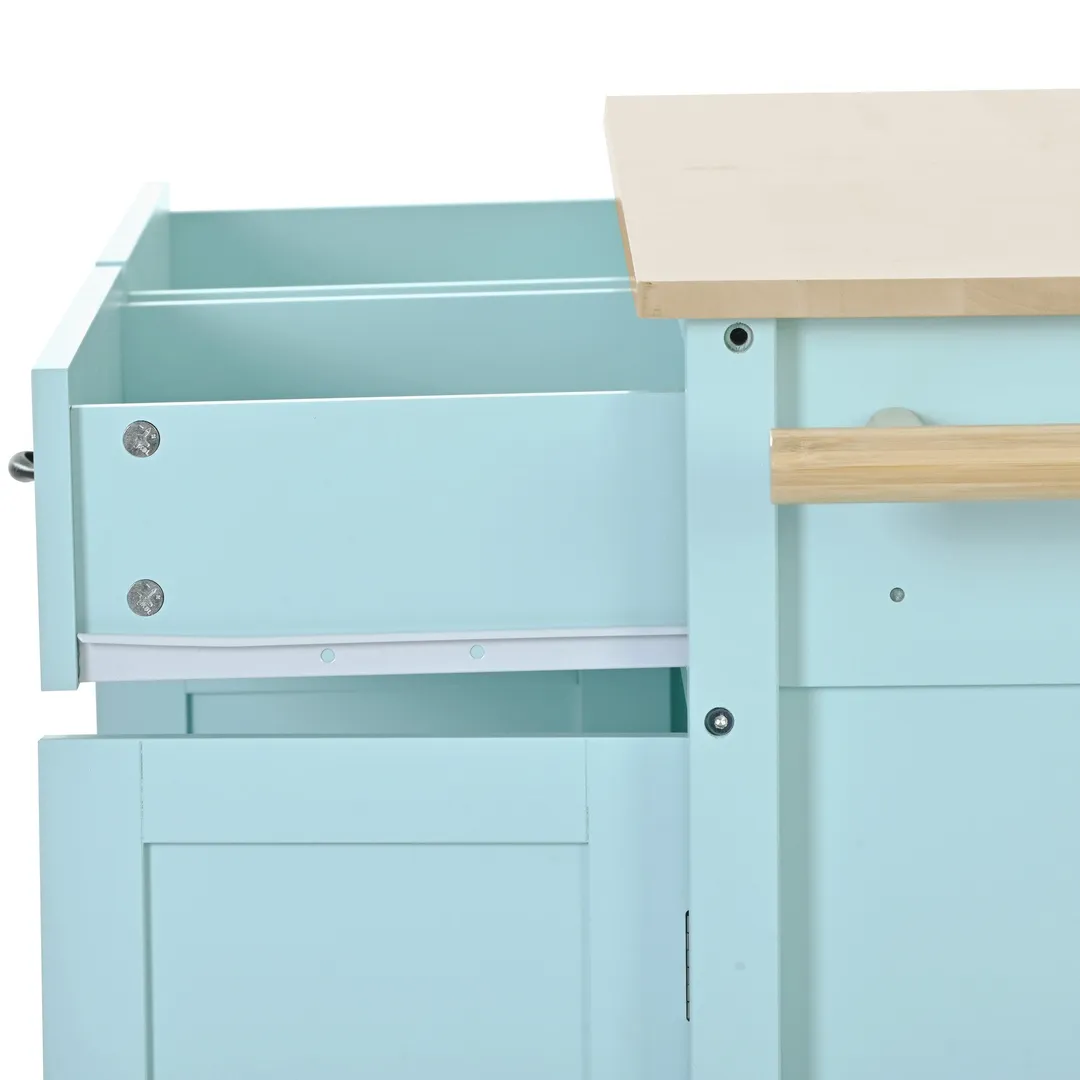 SINOFURN Blue Mdf Base with Wood Top Rolling Kitchen Cart (18.5-in x 54.33-in x 36.22-in), photo 12 of 20