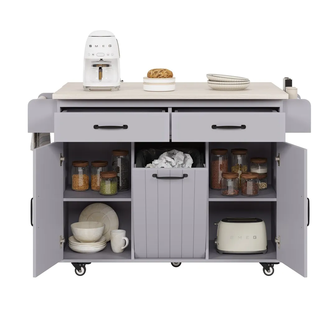 SINOFURN Gray Mdf Base with Mdf Wood Top Rolling Kitchen Cart (20.6-in x 51-in x 35-in), photo 11 of 20