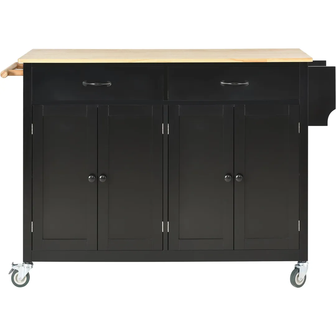 SINOFURN Black Mdf Base with Wood Top Rolling Kitchen Cart (18.5-in x 54.33-in x 36.22-in), photo 14 of 20