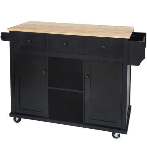 Black Mdf Base with Wood Top Rolling Kitchen Island
