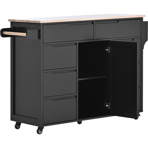 Black Mdf Base with Wood Top Rolling Kitchen Cart