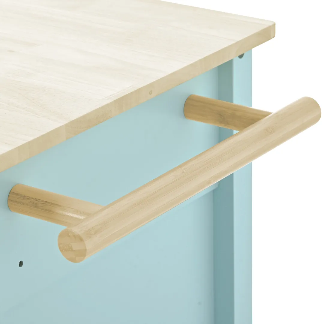 SINOFURN Blue Mdf Base with Wood Top Rolling Kitchen Cart (18.5-in x 54.33-in x 36.22-in), photo 3 of 20