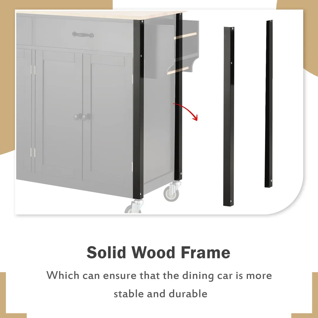 SINOFURN Black Mdf Base with Wood Top Rolling Kitchen Cart (18.5-in x 54.33-in x 36.22-in), photo 6 of 20