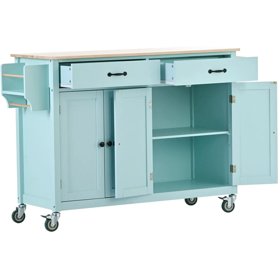 SINOFURN Blue Mdf Base with Wood Top Rolling Kitchen Cart (18.5-in x 54.33-in x 36.22-in), photo 10 of 20