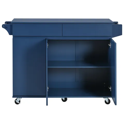 Blue Mdf Base with Mdf Wood Top Rolling Kitchen Island