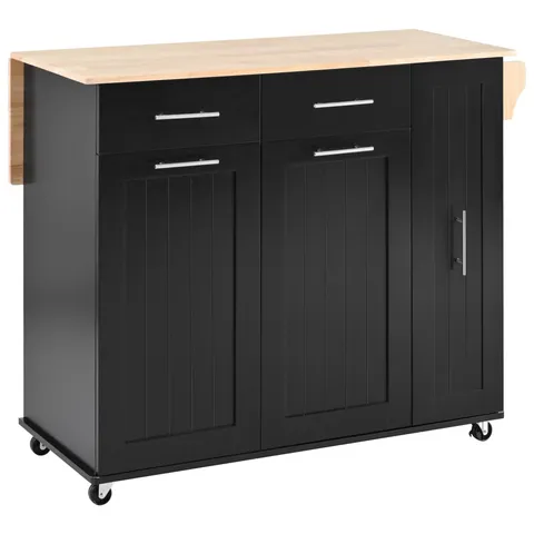 Black Mdf Base with Mdf Wood Top Rolling Kitchen Island