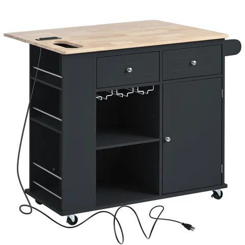 Black Mdf Base with Wood Top Rolling Kitchen Cart