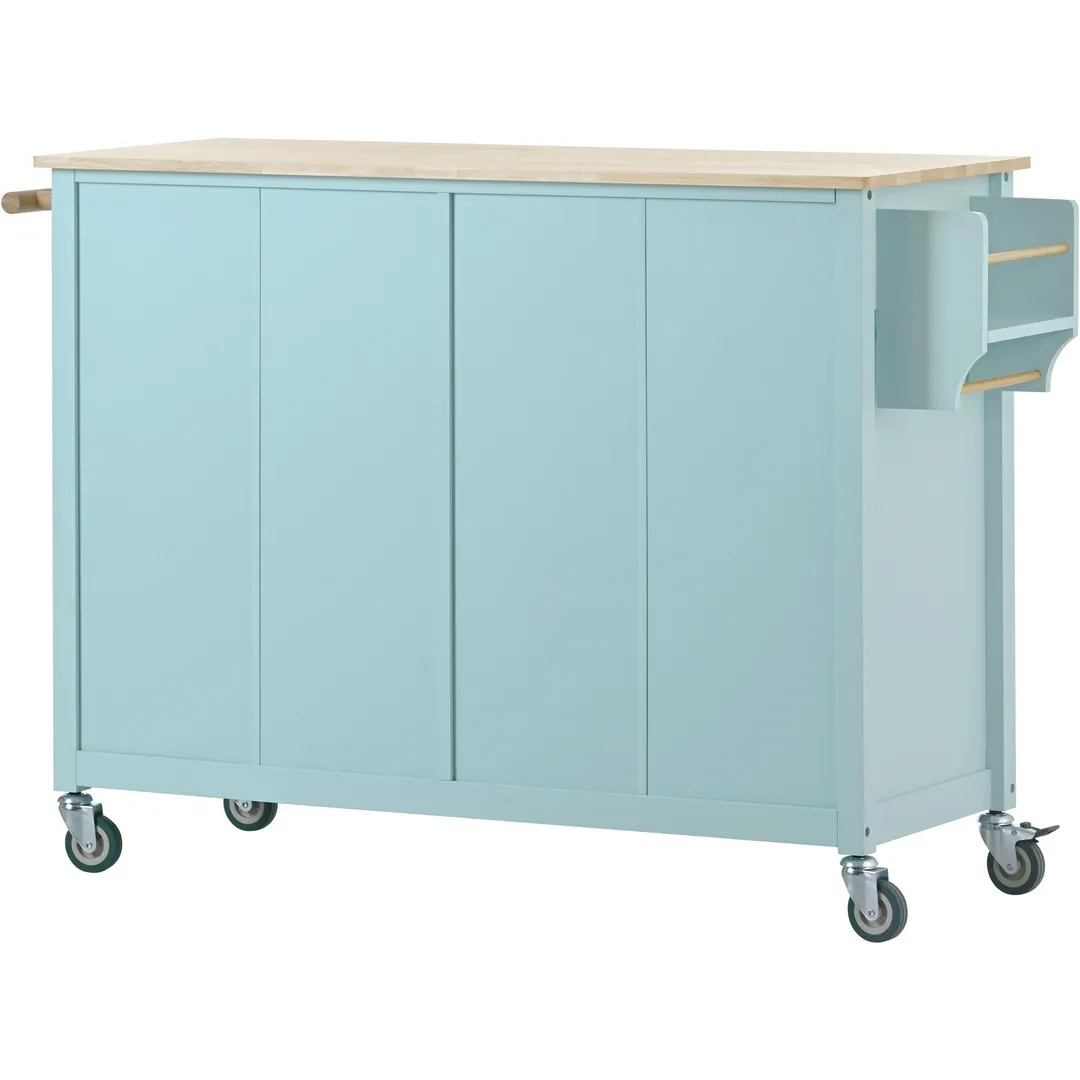 SINOFURN Blue Mdf Base with Wood Top Rolling Kitchen Cart (18.5-in x 54.33-in x 36.22-in), photo 18 of 20