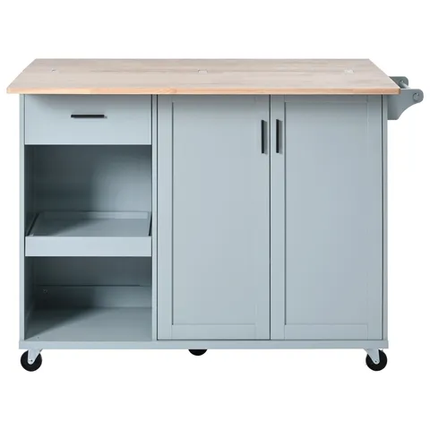 Gray Mdf Base with Mdf Wood Top Rolling Kitchen Island