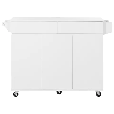 White Mdf Base with Mdf Wood Top Rolling Kitchen Island