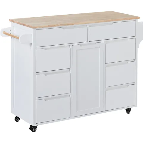 White Mdf Base with Wood Top Rolling Kitchen Cart