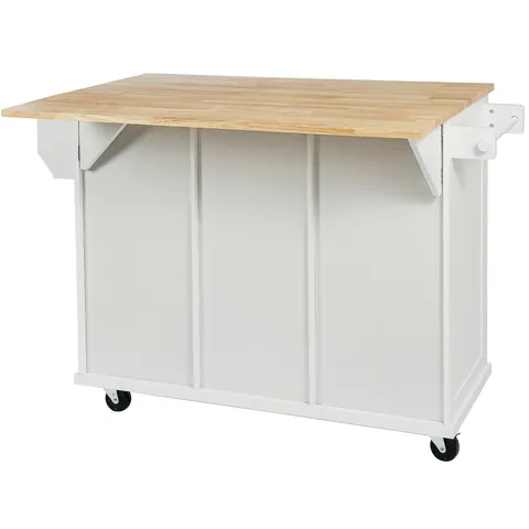 White Mdf Base with Wood Top Rolling Kitchen Island